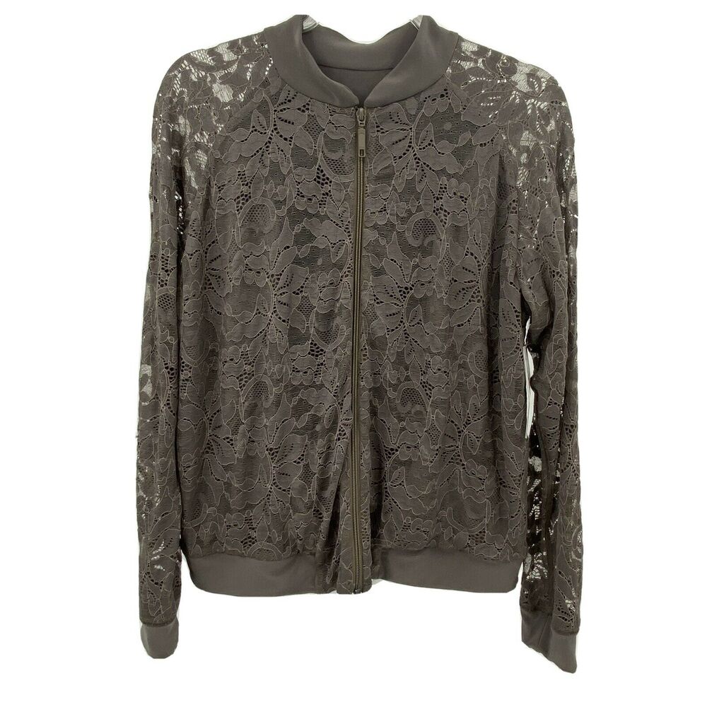 Sympli Reversible Bomber Jacket Womens 6 Taupe Truffle Lace Zip Front